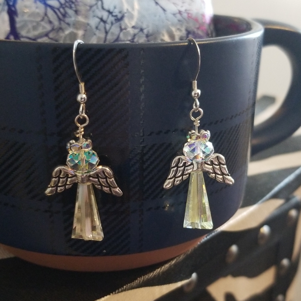Auroraborealis crystal Angel drop earrings 995hook
